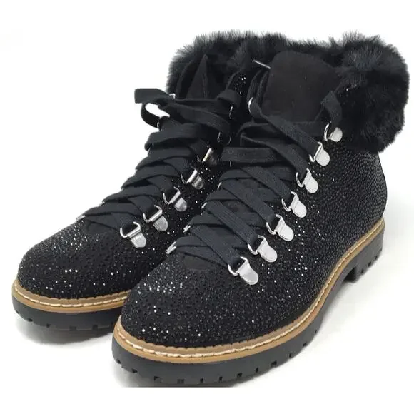 INC Int’l Concepts Macys Pravale Black Bling Hiker Ankle Booties Women's Sz 6.5 - Picture 3 of 7